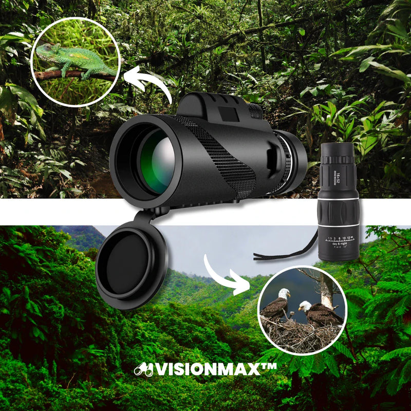 VisionMax™ - Telescopio Monocular de Prisma BAK4 + Tripé P/ Smartphone Gratis