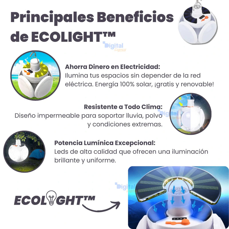 EcoLight™ - Lámpara LED Solar Impermeable de Alta Potencia y Recargable