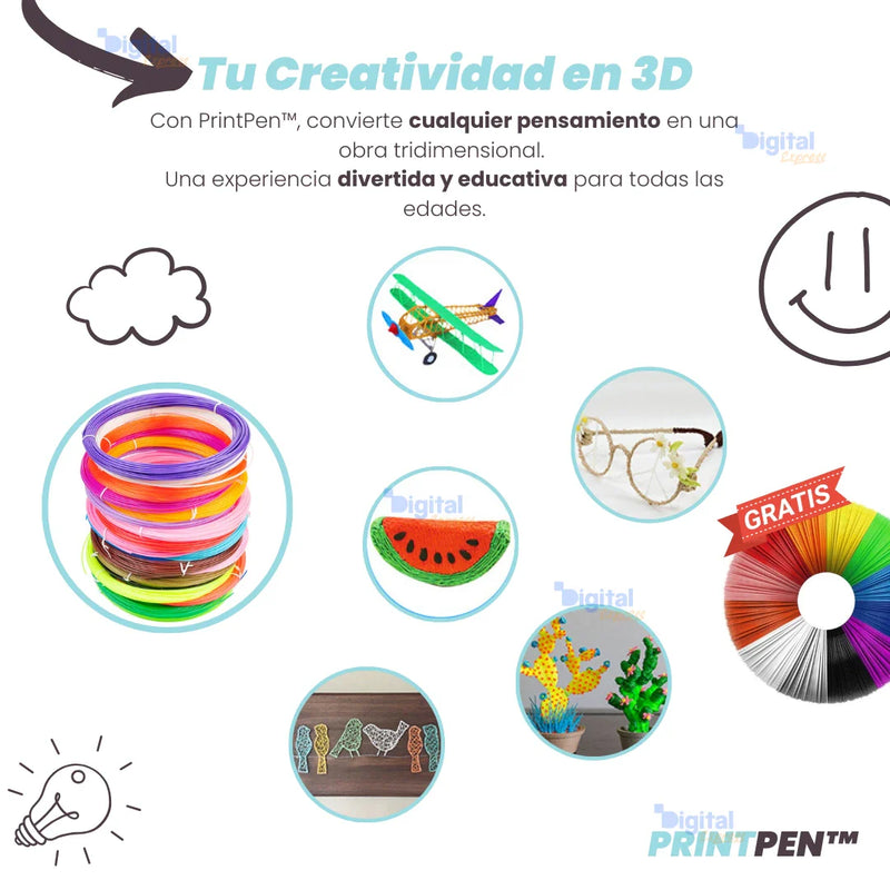 PrintPen™ - Caneta Impressora 3D + 20 Filamentos de Colores Variados Grátis