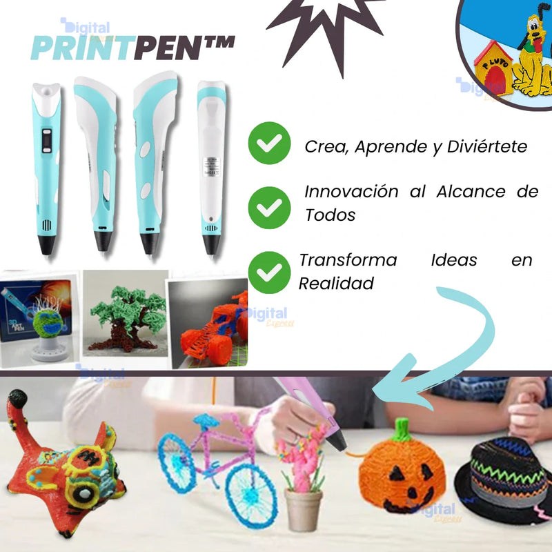 PrintPen™ - Caneta Impressora 3D + 20 Filamentos de Colores Variados Grátis