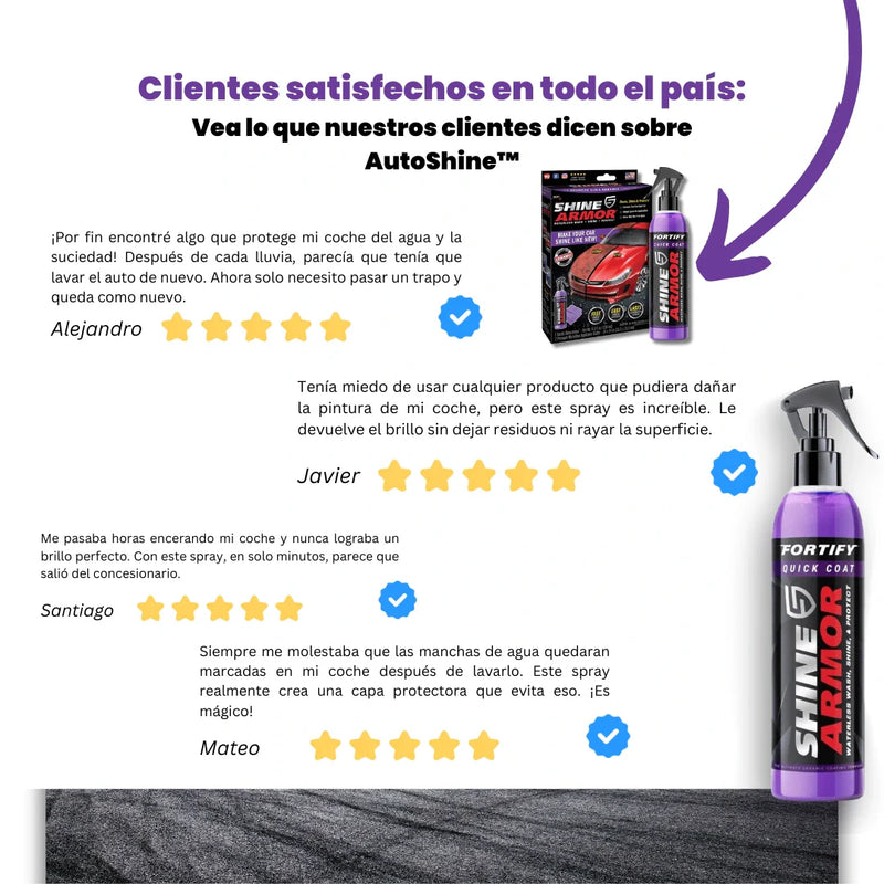 AutoShine™ - Spray Premium Cerámico Hidrofóbico Para Vehículos + Paño de Micro-Fibra Gratis