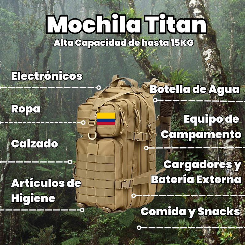 Mochila Táctica Militar - Titan™ | Impermeable y Soporta Hasta 15kg + Regalo